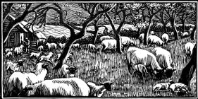 wood-engraving original print: April for Time and Tide calendar